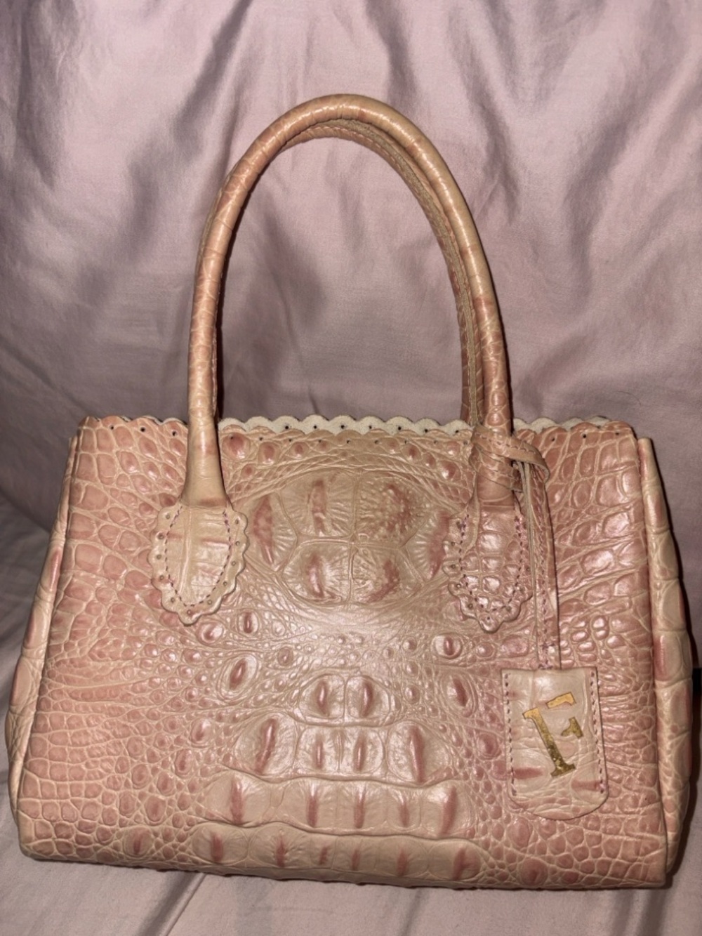 FURLA Pink Croc-Embossed Leather Satchel